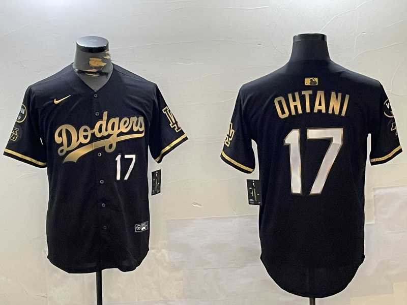 Men%27s Los Angeles Dodgers #17 Shohei Ohtani Black Gold World Series Champions Cool Base Stitched Baseball Jersey->los angeles dodgers->MLB Jersey